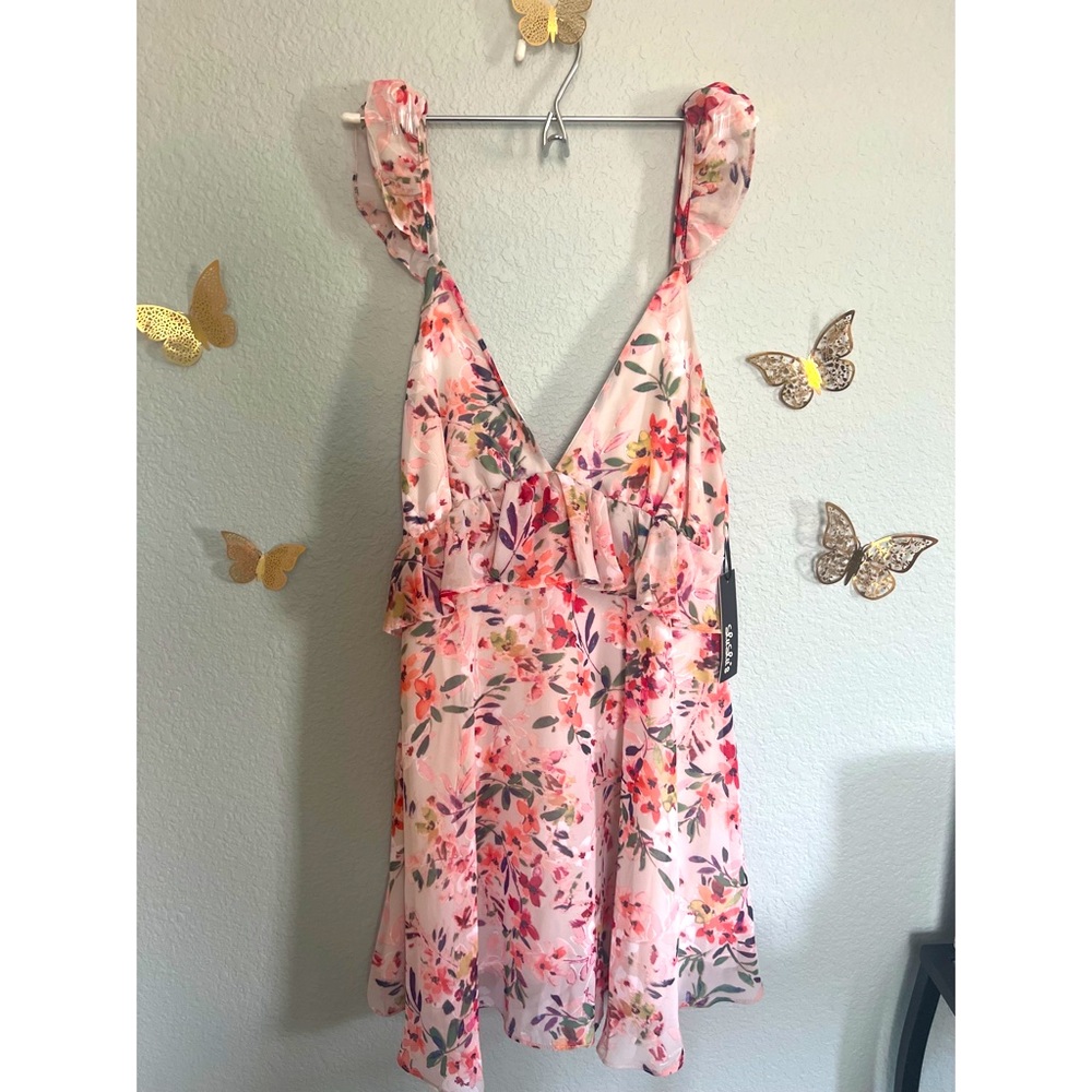 Lulus Floral Ruffle Mini Sun Dress, Size Small